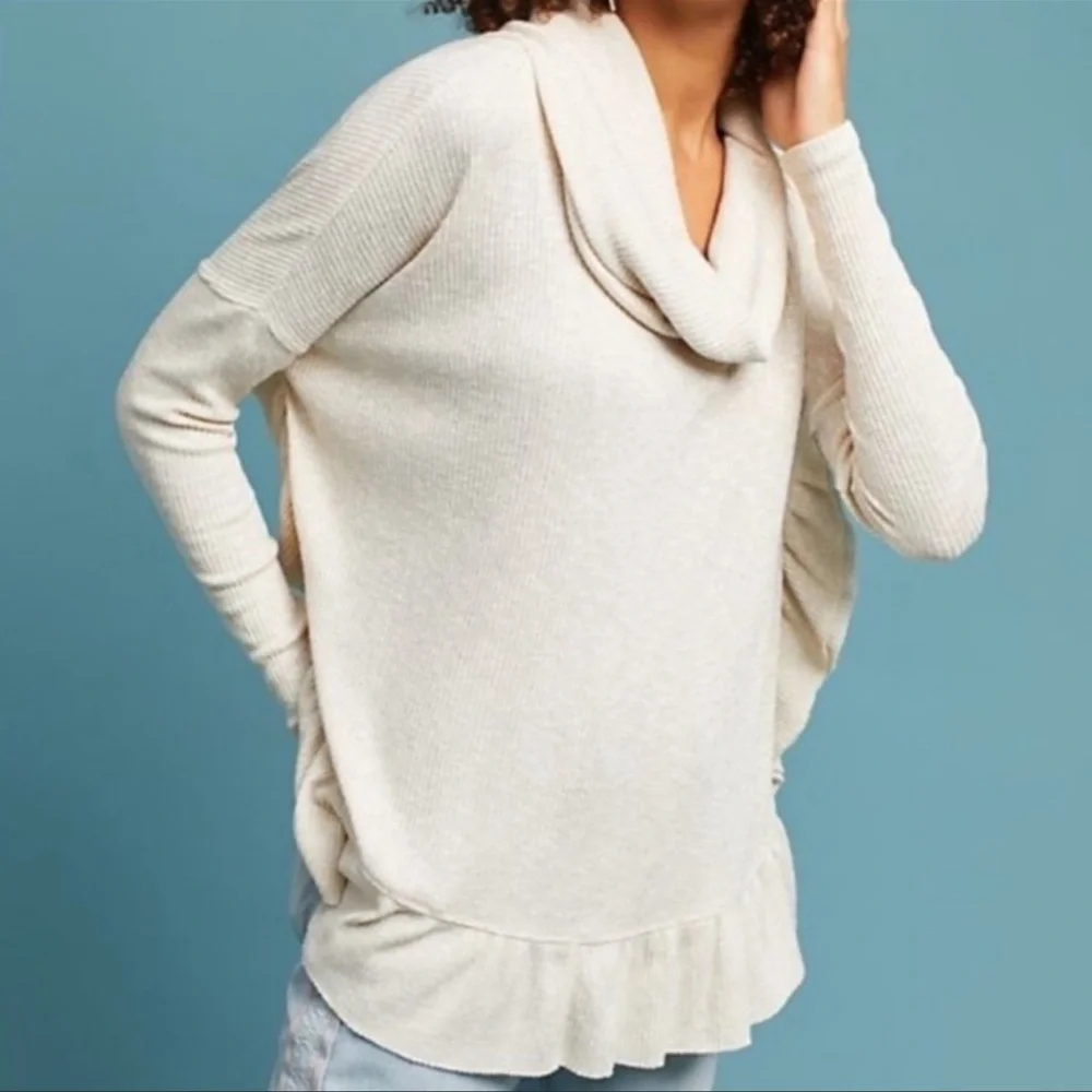 Anthropologie Postmarked Orley Ruffle Cowl Sweater | Metallic Gold